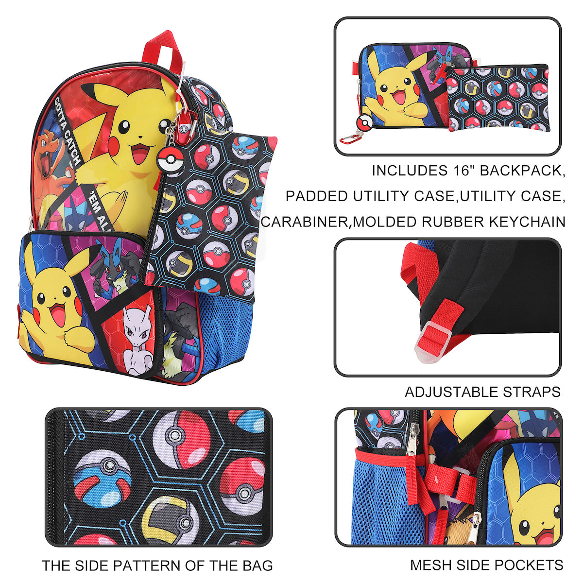 Pokemon Trainer Gotta Catch 'Em All Youth 5-Piece Backpack Set