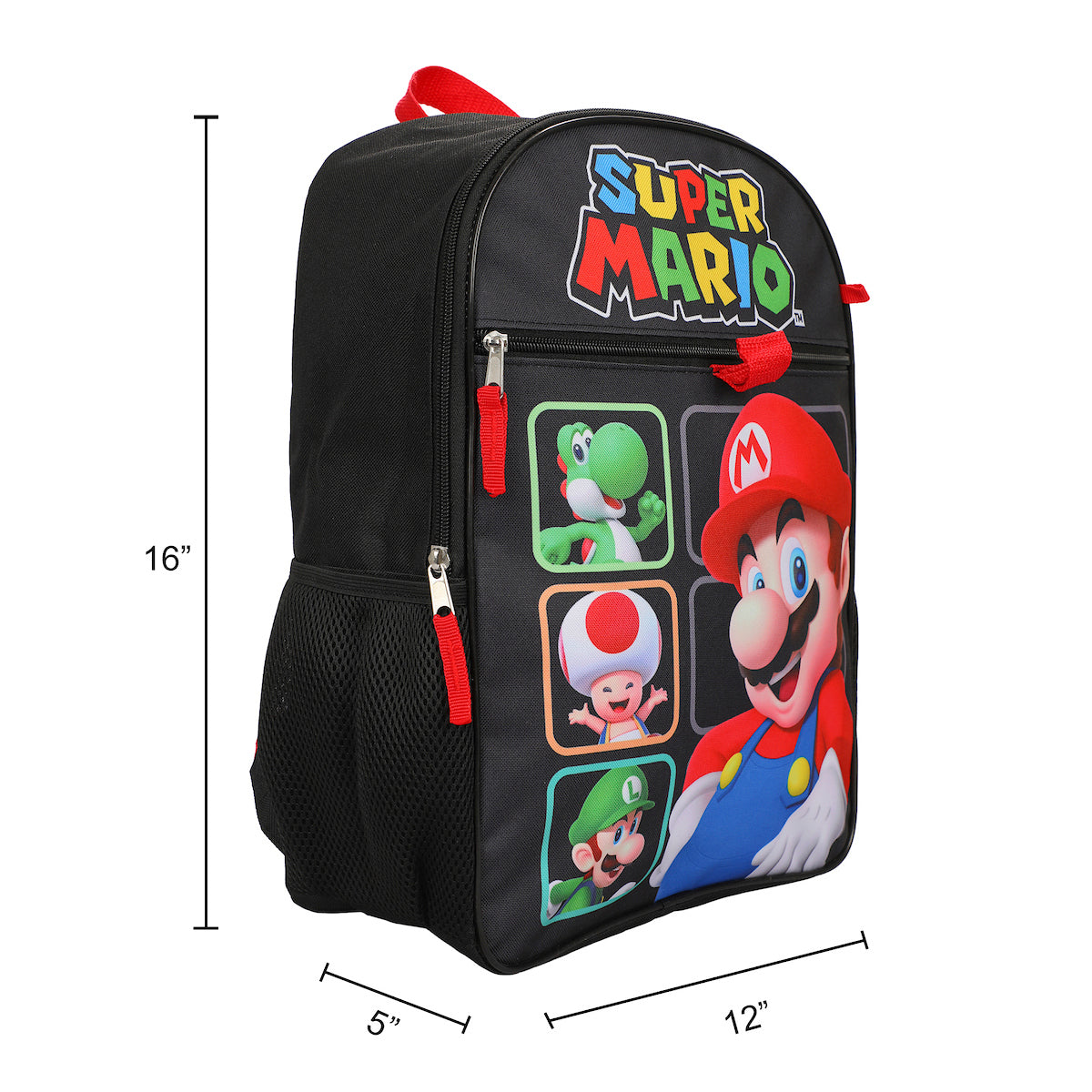 Super Mario Bros Character Grid 16 inch Youth 5-Piece Backpack Set