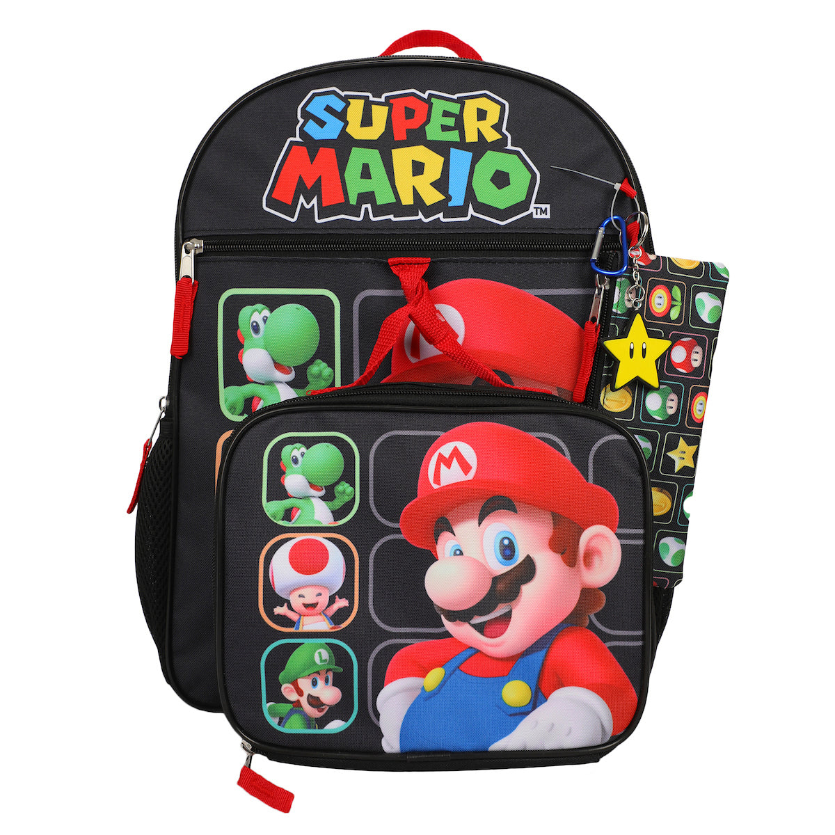 Super Mario Bros Character Grid 16 inch Youth 5-Piece Backpack Set