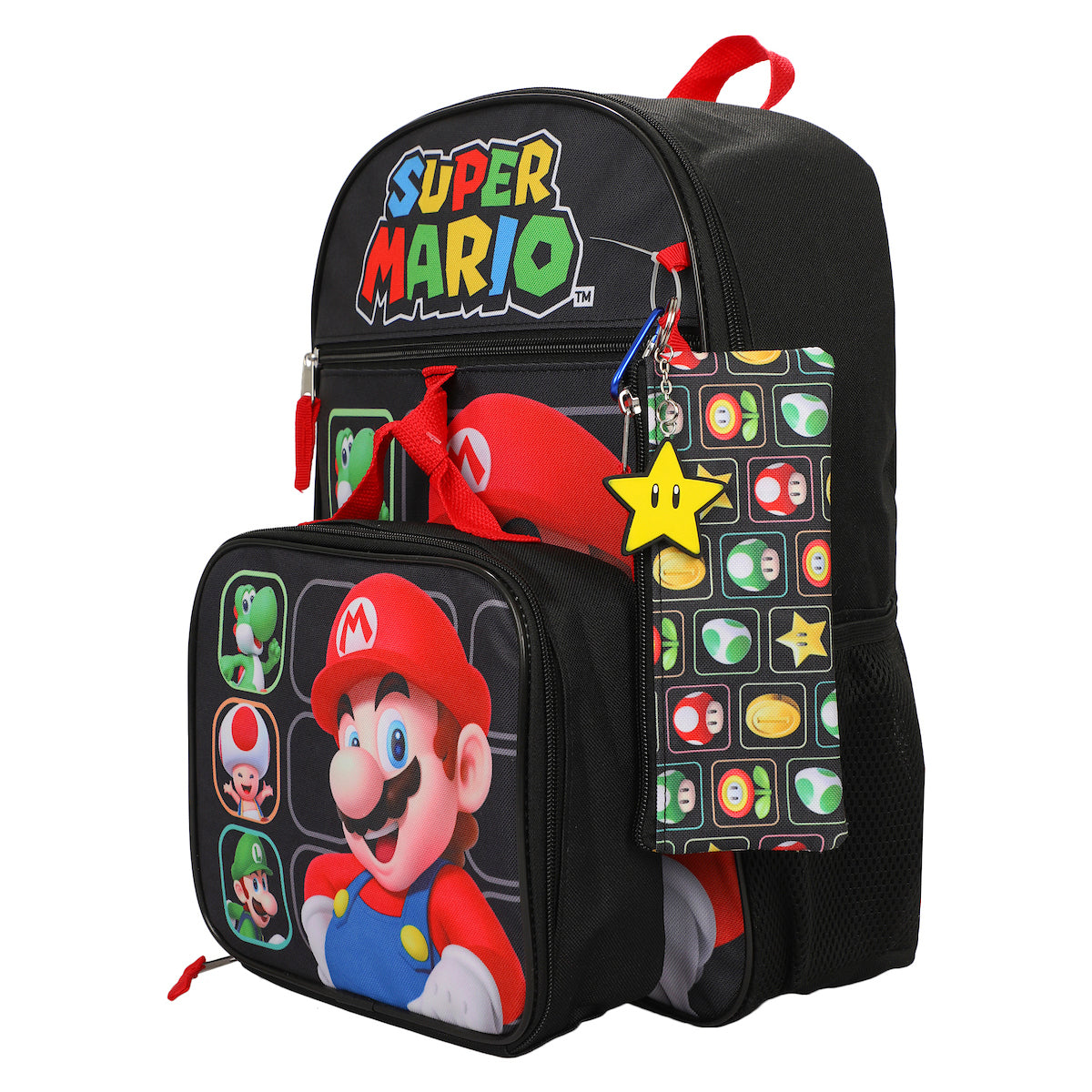 Super Mario Bros Character Grid 16 inch Youth 5-Piece Backpack Set