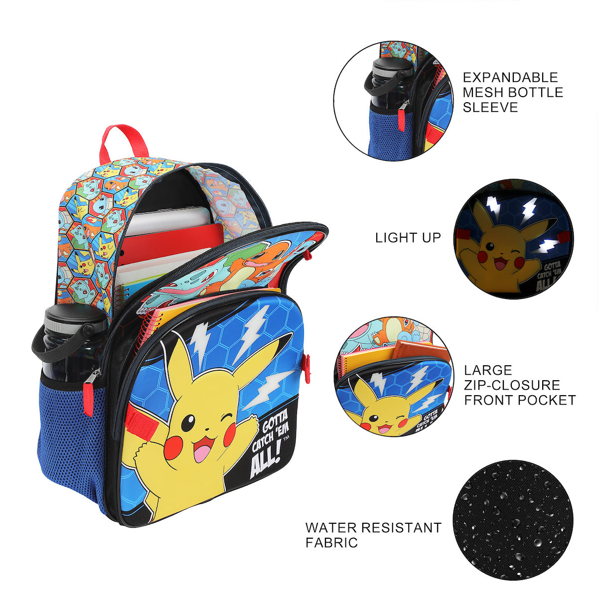 Pokemon Poke Balls & Character Print 5-Piece 16" Backpack Set for Boys