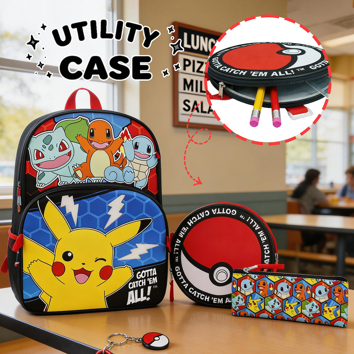 Pokemon Poke Balls & Character Print 5-Piece 16" Backpack Set for Boys