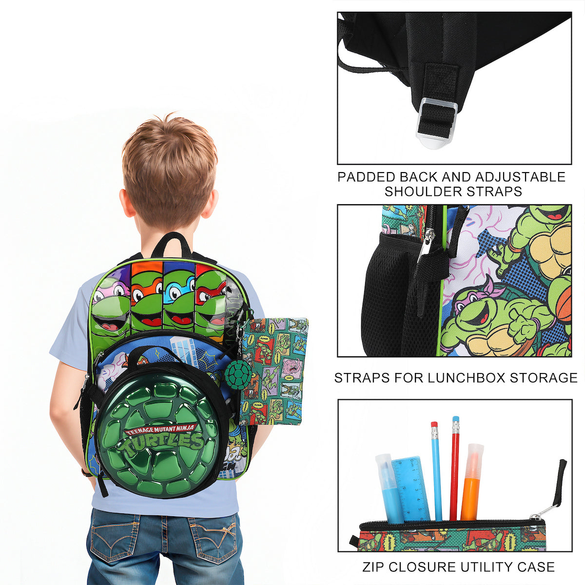 TMNT Classic 5-Piece 16" Backpack And Lunch Set For School & Travel