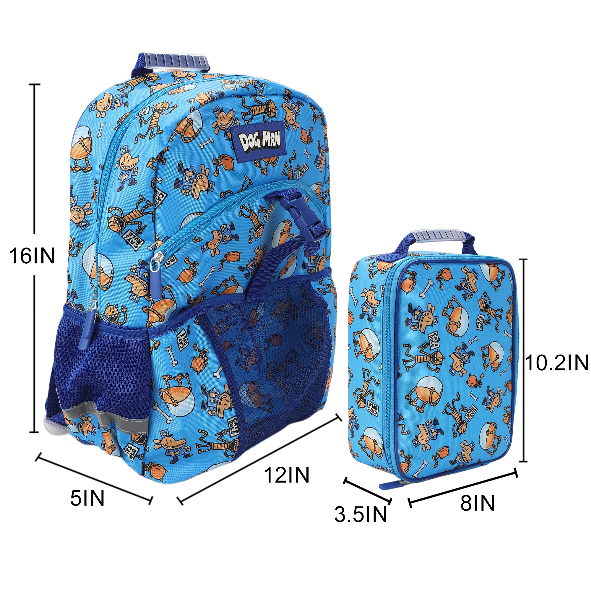 Dog Man 2-Piece 16"  Youth Premium Backpack & Lunch Kit Set For School Boys and Girls
