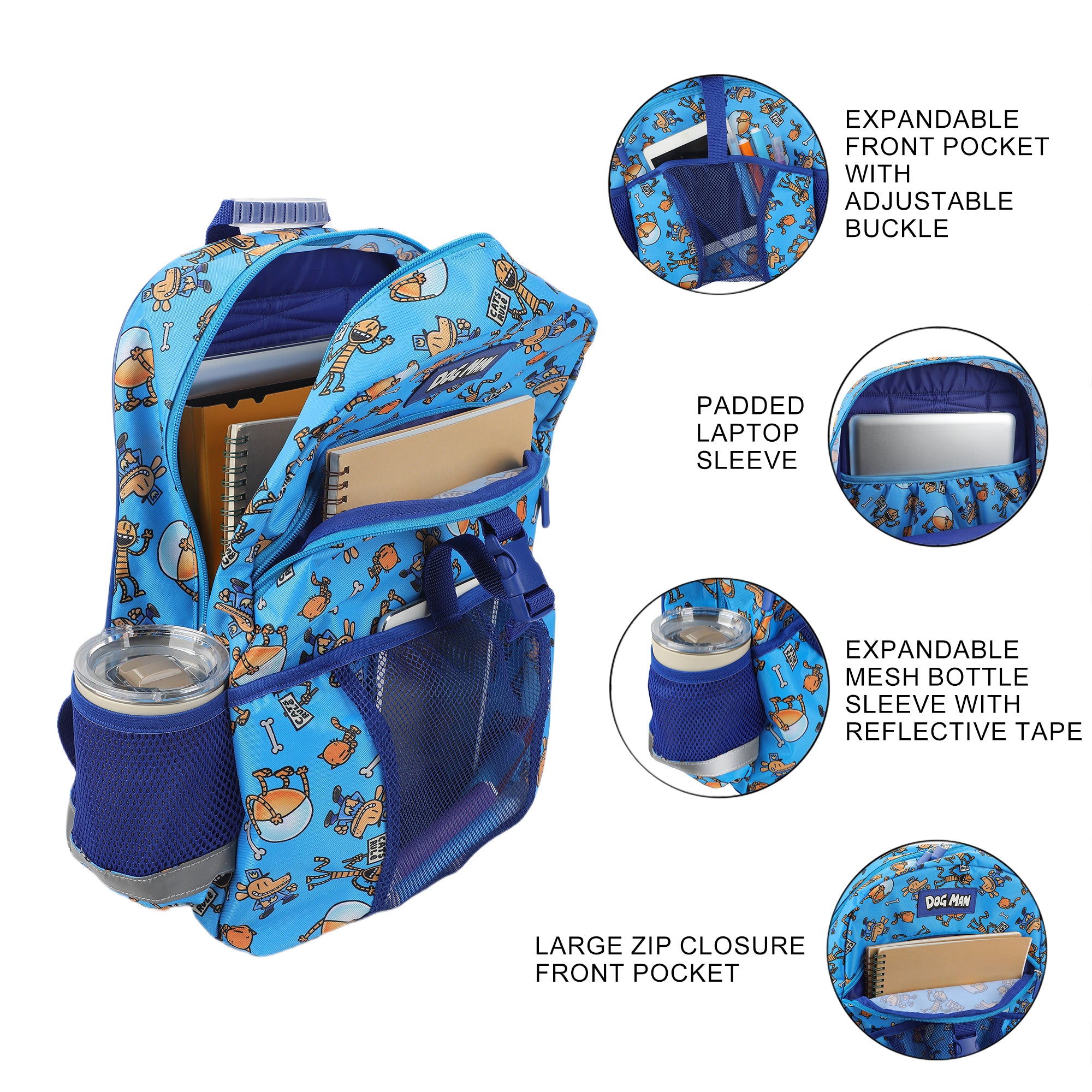 Dog Man 2-Piece 16"  Youth Premium Backpack & Lunch Kit Set For School Boys and Girls