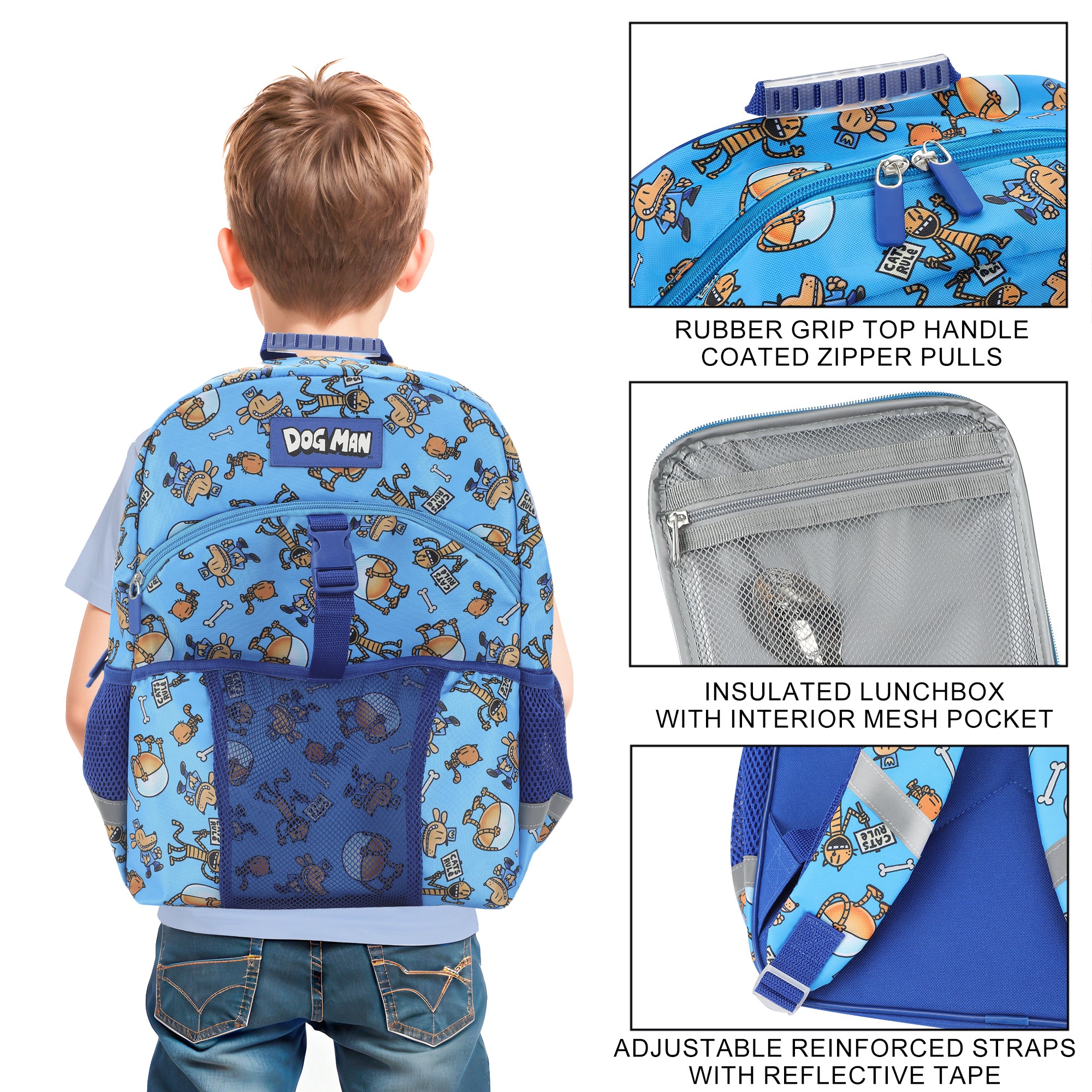 Dog Man 2-Piece 16"  Youth Premium Backpack & Lunch Kit Set For School Boys and Girls