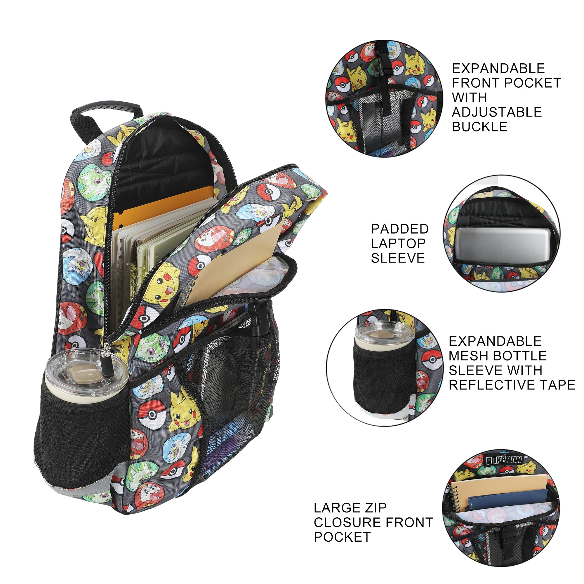 Pokemon All-Over Print 2-Piece 16" Premium Backpack & Utility Case Set For School And Travel for boys