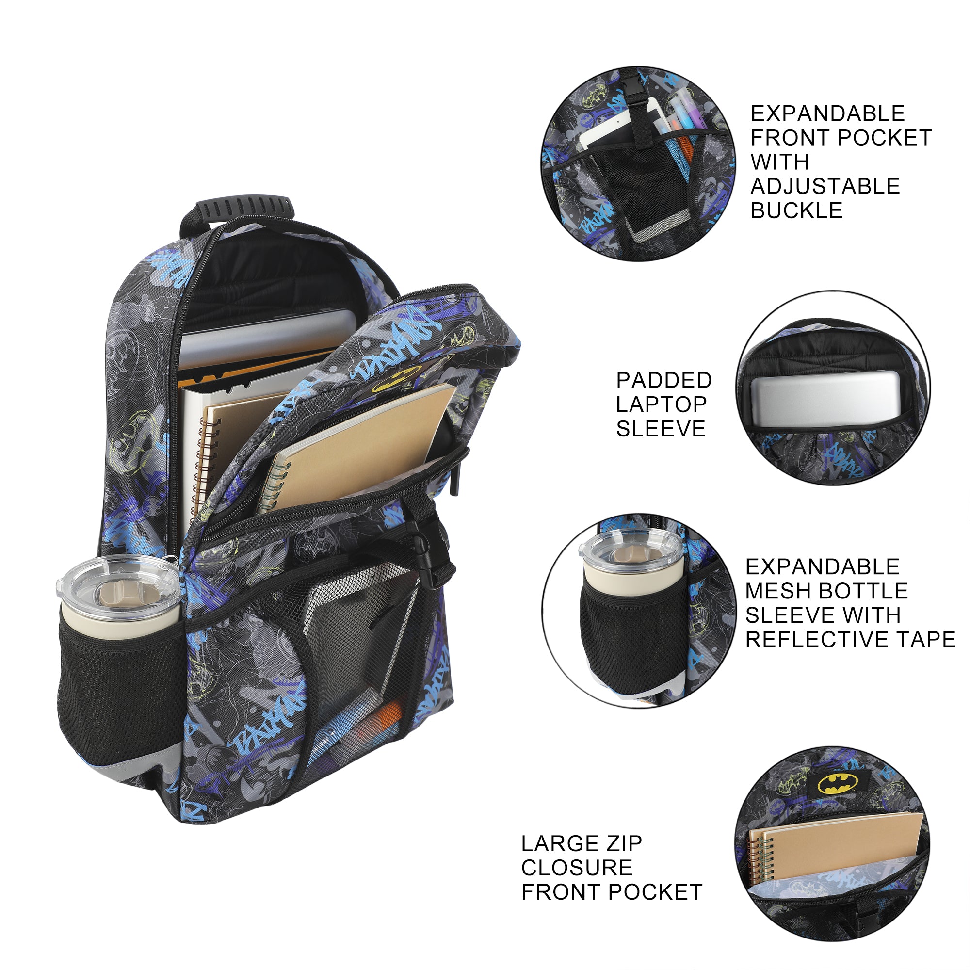 Batman 2-Piece 16" Premium Backpack & Lunch Kit Set for boys