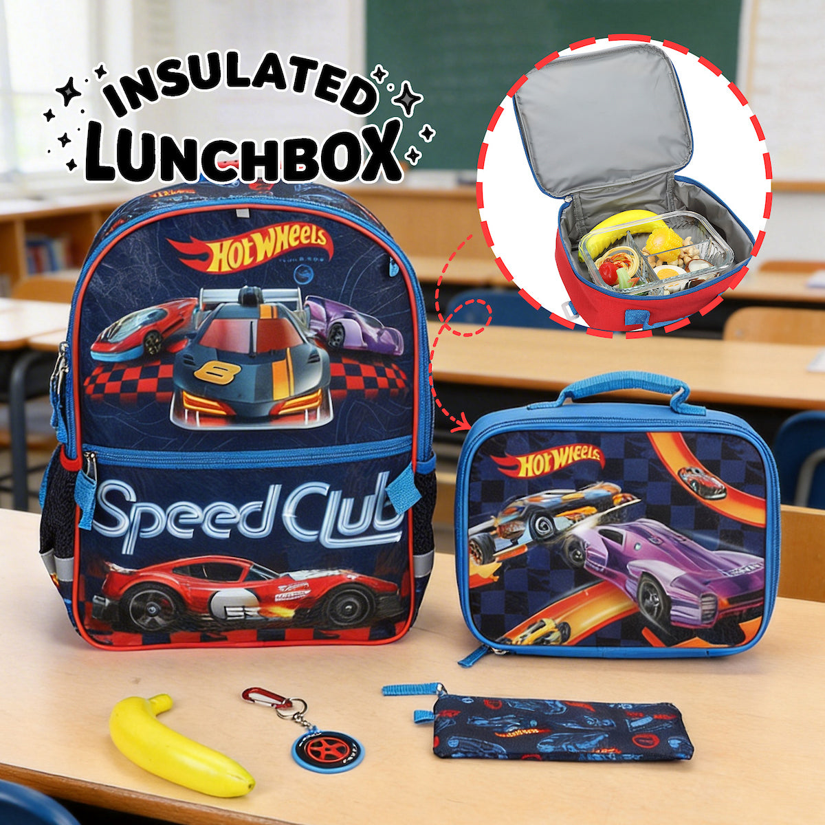 Hot Wheels 5-Piece 16” Backpack And Lunch Set For School & Travel