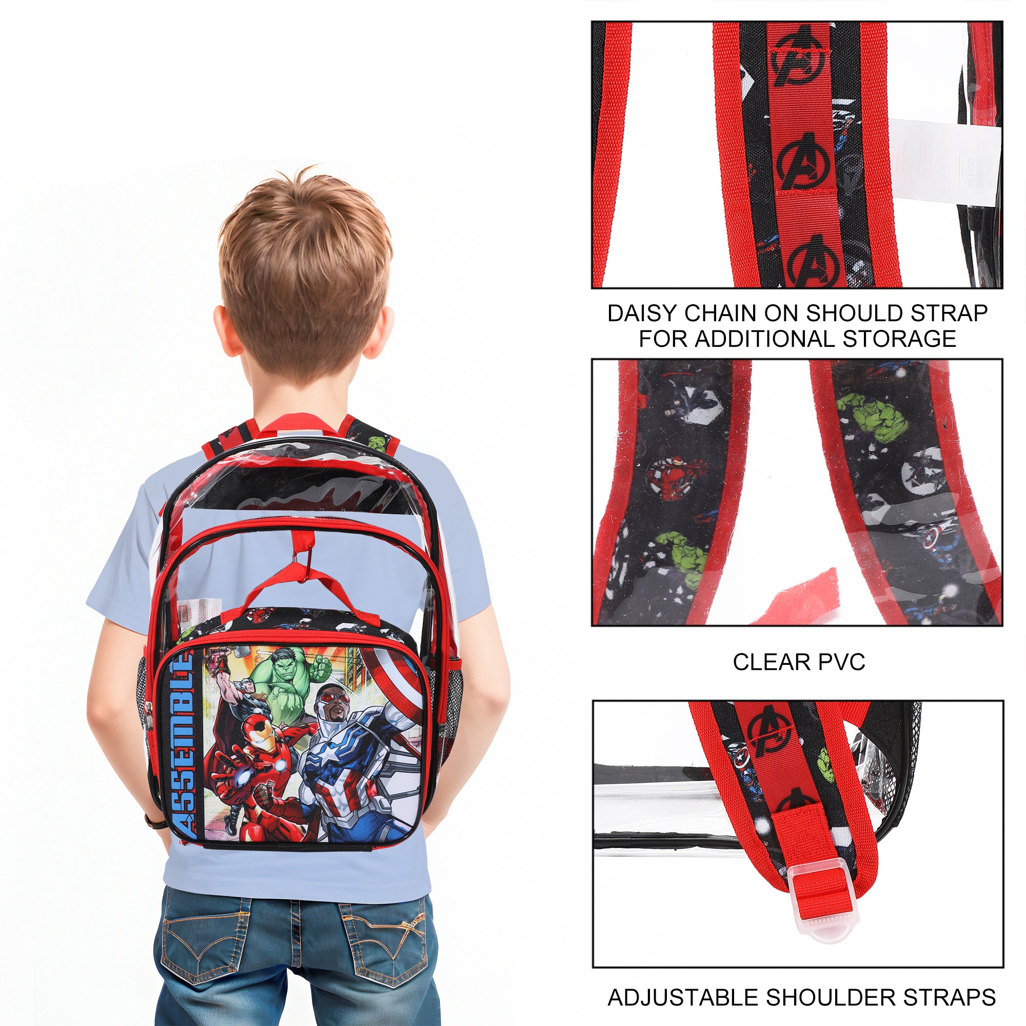 Marvel's Avengers Classic 2-Piece 16" Kids Clear Backpack & Lunch Box Set For School And Travel