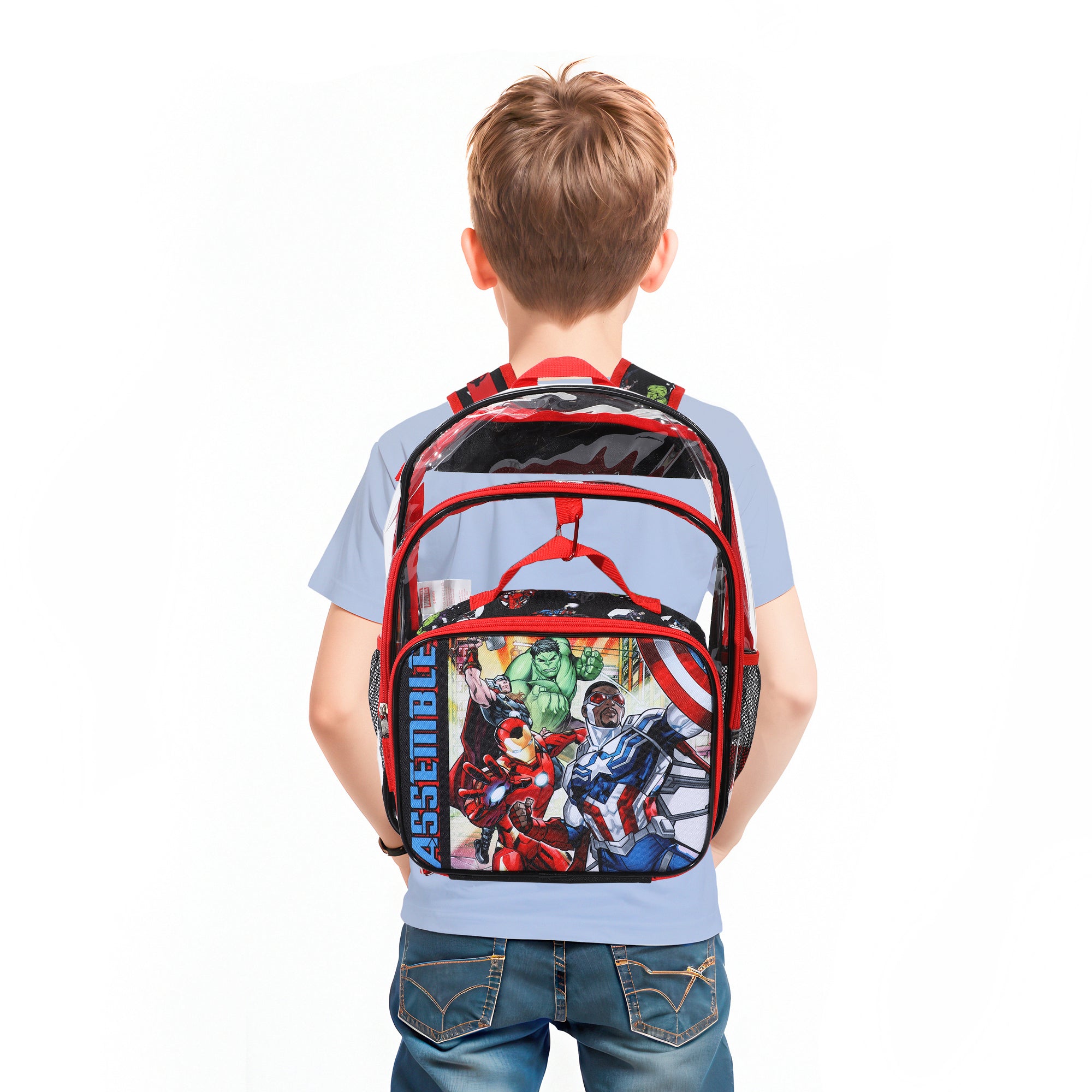 Marvel's Avengers Classic 2-Piece 16" Kids Clear Backpack & Lunch Box Set For School And Travel