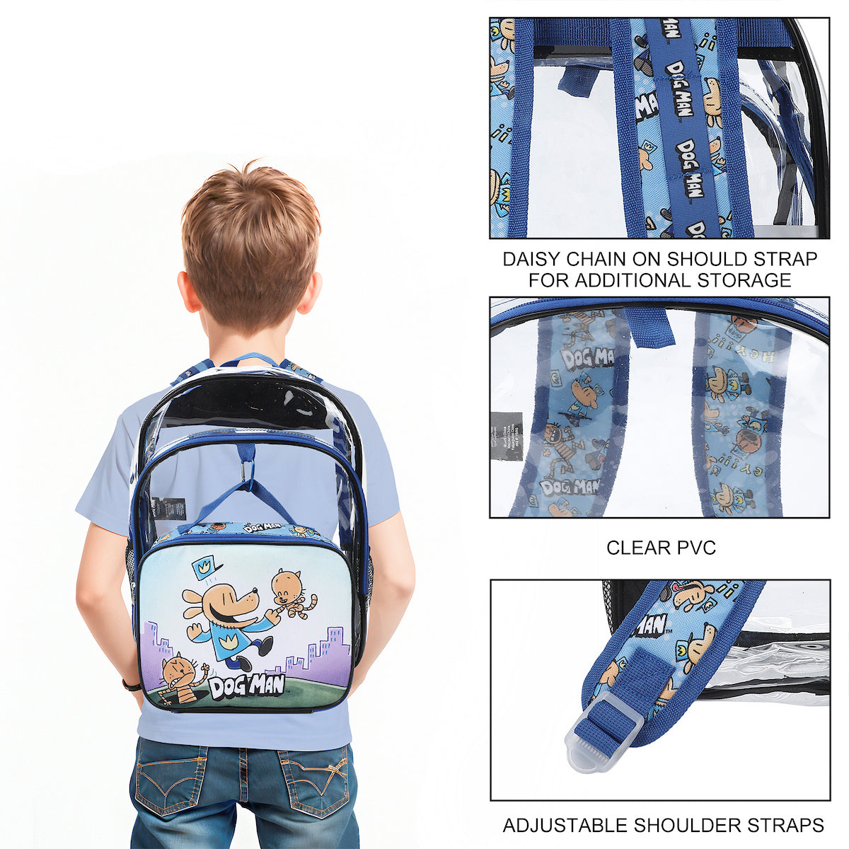 Dog Man 2-Piece 16" Kids Clear Backpack & Lunch Box Set For School And Travel