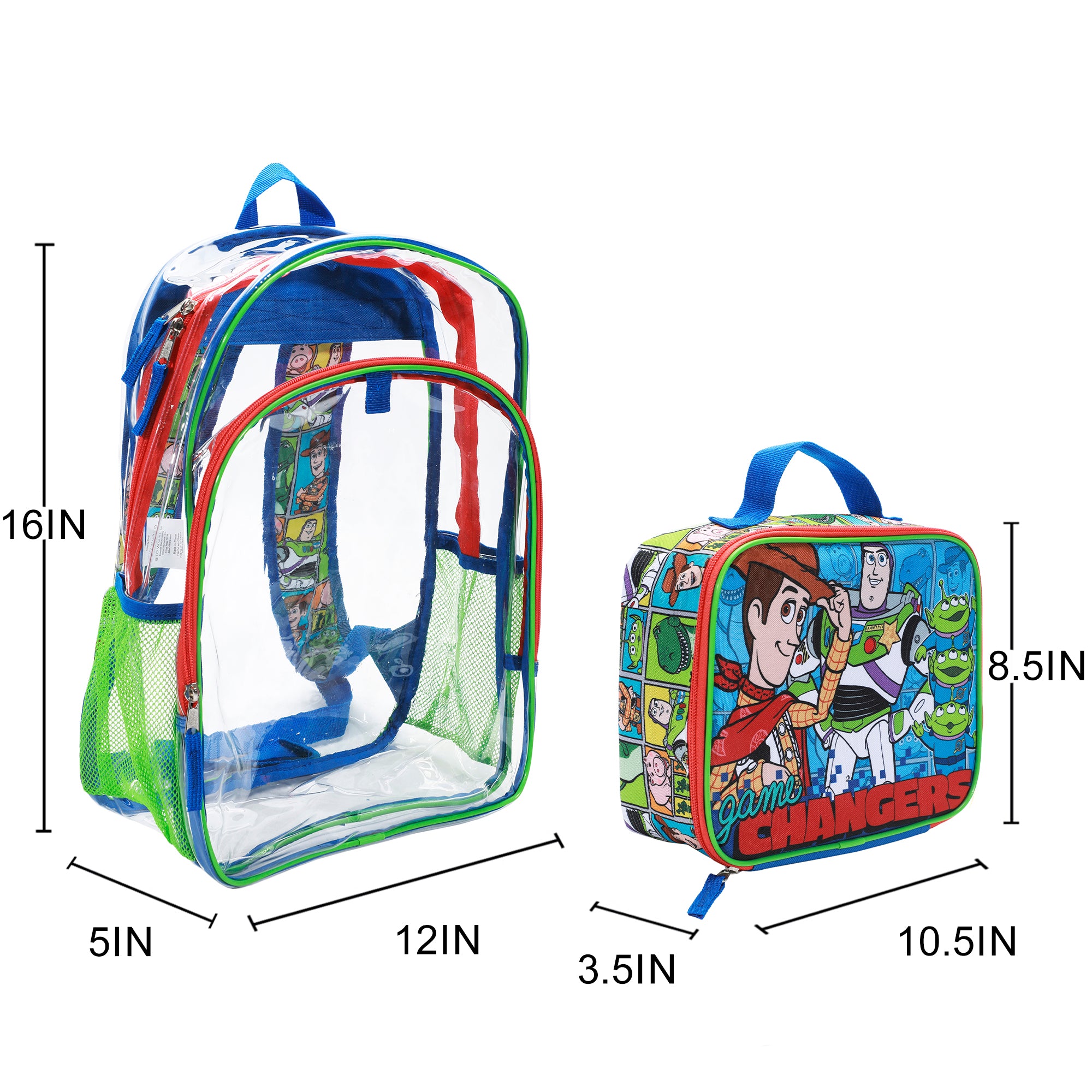 Toy Story "Changers" 2-Piece 16" Kids Clear Backpack & Lunch Box Set For School And Travel