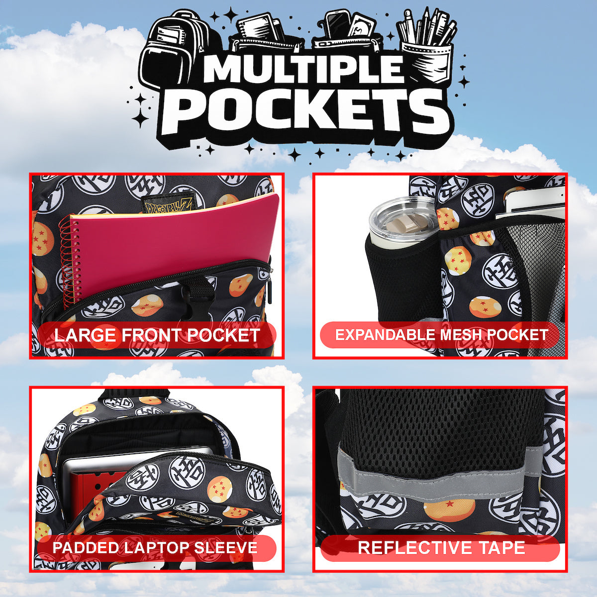 Dragon Ball Z All-Over Print 16" Kids Backpack & Lunch Box Set For School And Travel