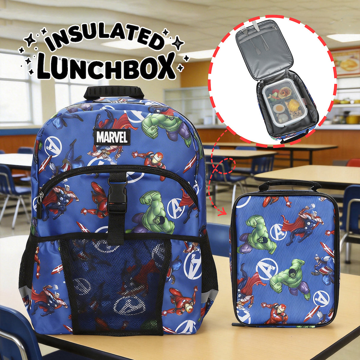 Marvel's Avengers Classic 2-Piece 16" Kids Backpack & Lunch Box Set For School And Travel