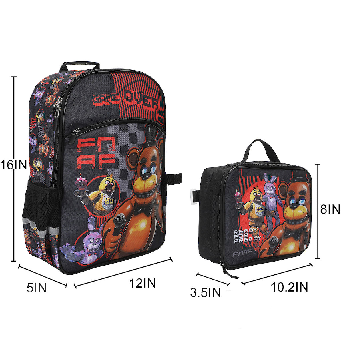 Five Nights at Freddy's Game Over 5-Piece 16" Backpack And Lunch Set For School & Travel