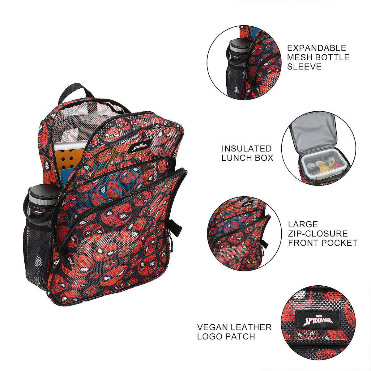 Spider-Man Classic Printed Mesh 16" Youth Backpack with Lunch Kit