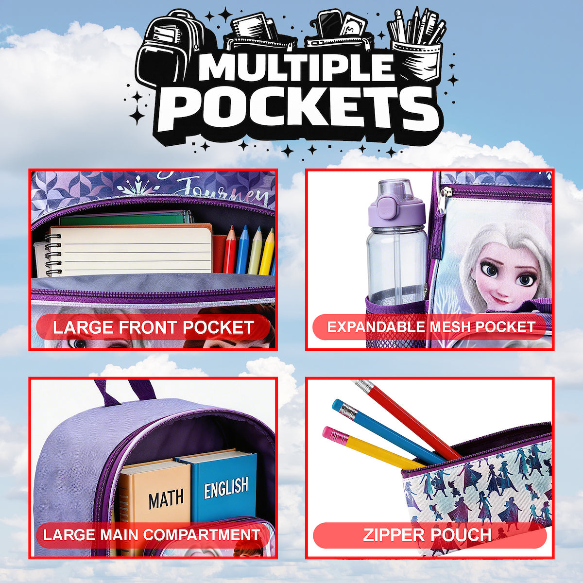 Frozen 16 inch Backpack 4-piece Set with lunch box for girls