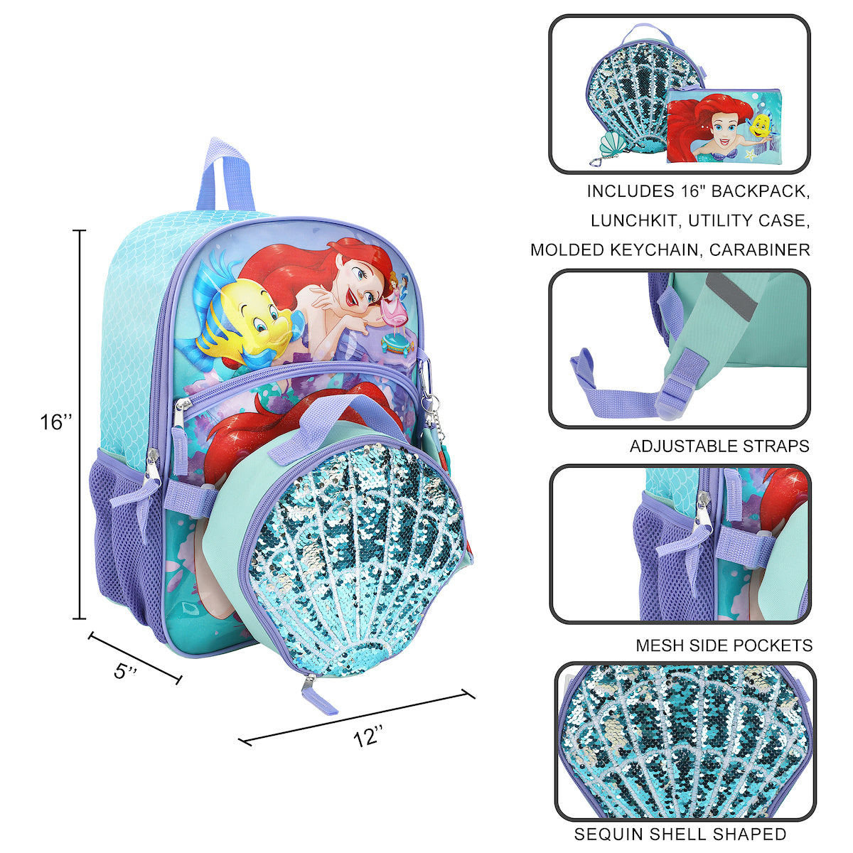 The Little Mermaid 16 5-Piece Backpack and Lunchbox Set