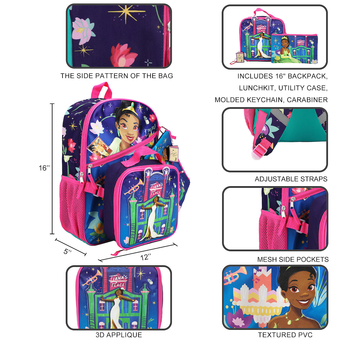 Disney's The Princess & The Frog Tiana 16 5-Piece Backpack & Lunchbox Set