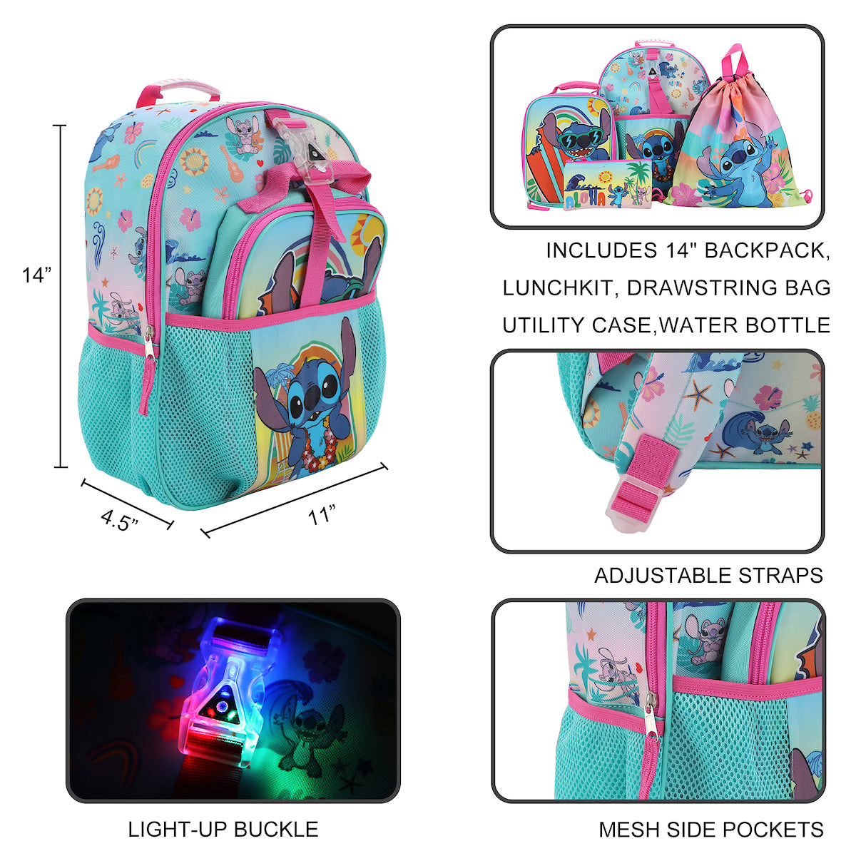 Disney Lilo & Stitch 5-Piece Backpack & Lunchbox Set