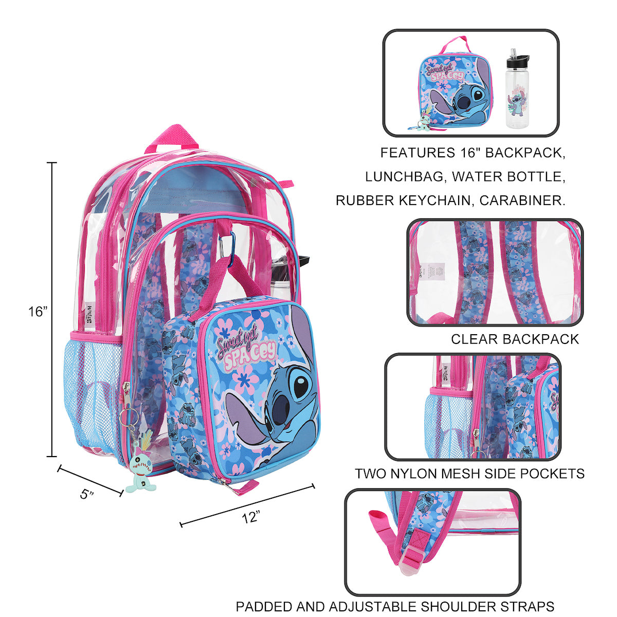 Disney's Stitch 5-Piece Backpack & Lunchbox Set With Water Bottle