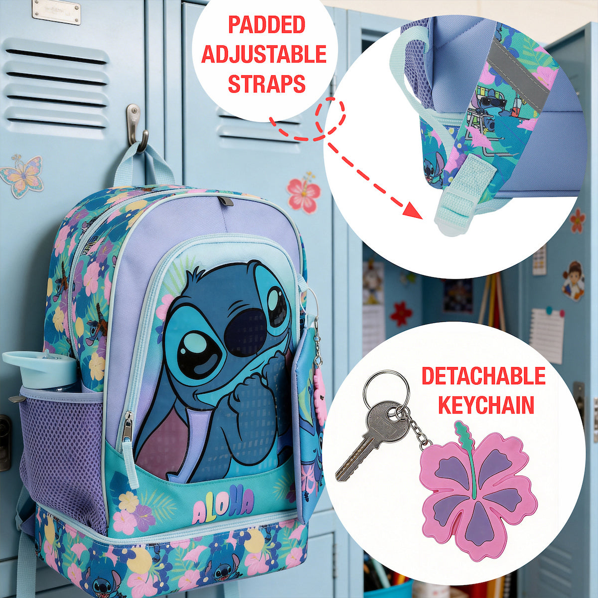 Disney Stitch Colorful Flower Print 5-Piece Backpack Set