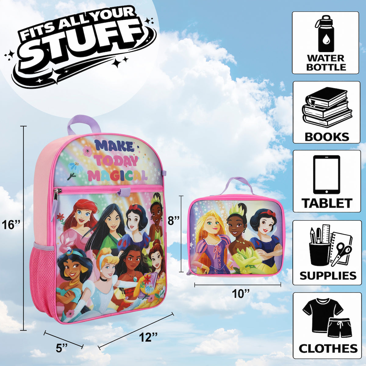 Disney Princesses Make Today Magical 5-Piece Backpack & Lunchbox Set
