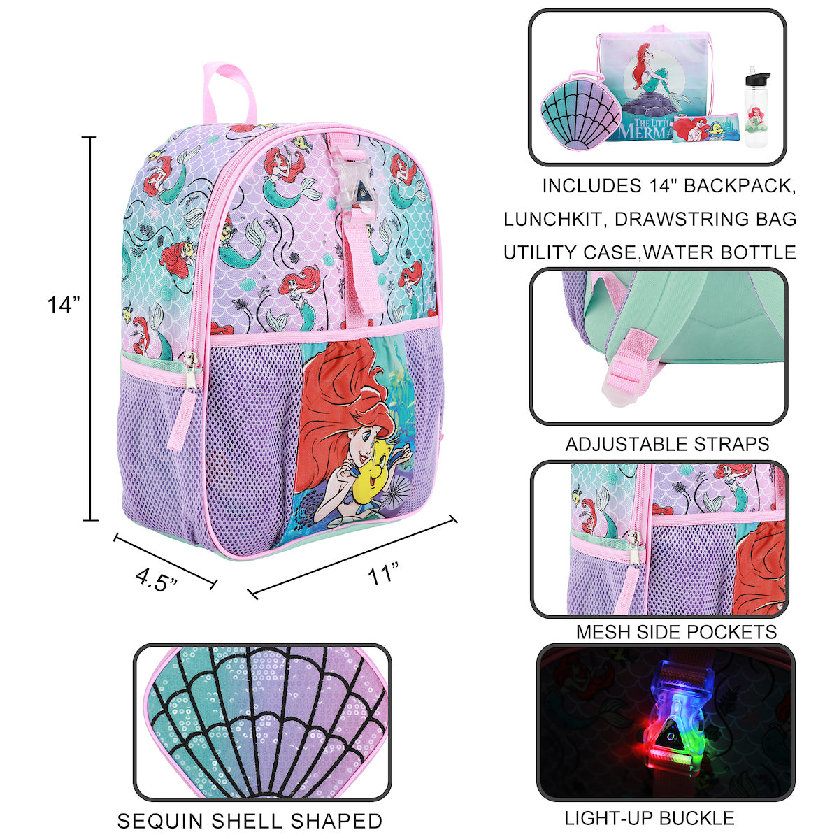The Little Mermaid Ariel & Flounder 3-Piece Backpack Set