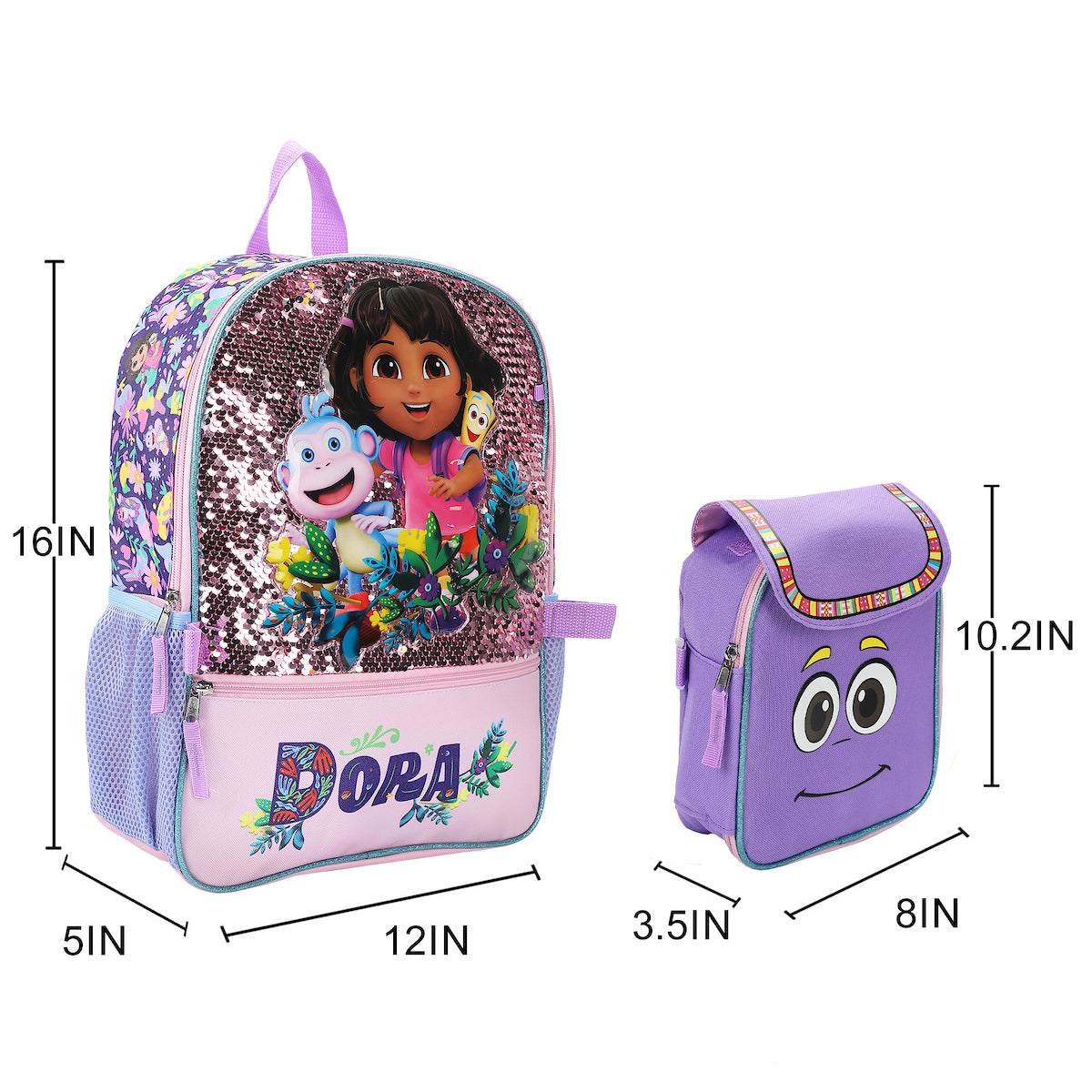 Dora the Explorer Animated 5-Piece 16” Backpack And Lunch Set For School & Travel