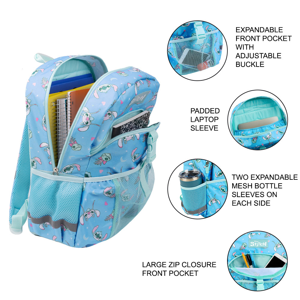 Disney's Stitch 2-Piece 16" Premium Youth Backpack & Lunch Kit Set For Girls
