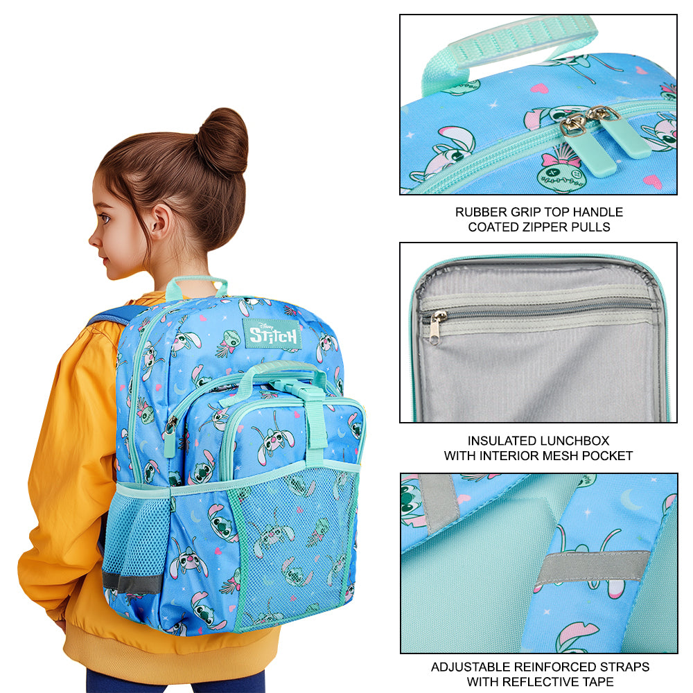 Disney's Stitch 2-Piece 16" Premium Youth Backpack & Lunch Kit Set For Girls