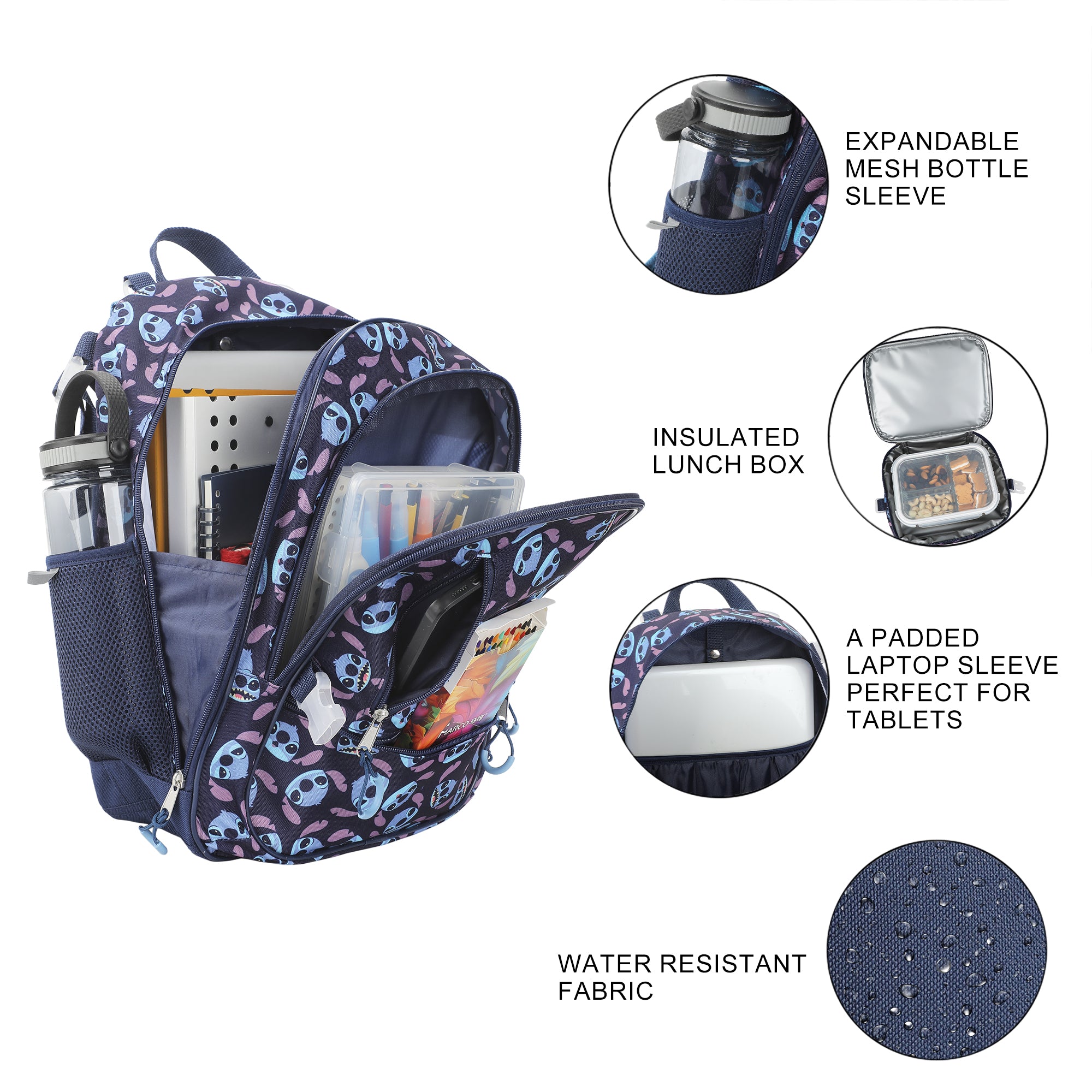 Disney's Stitch 16" Adaptive 4-Piece Backpack & Lunch Box Combo Set