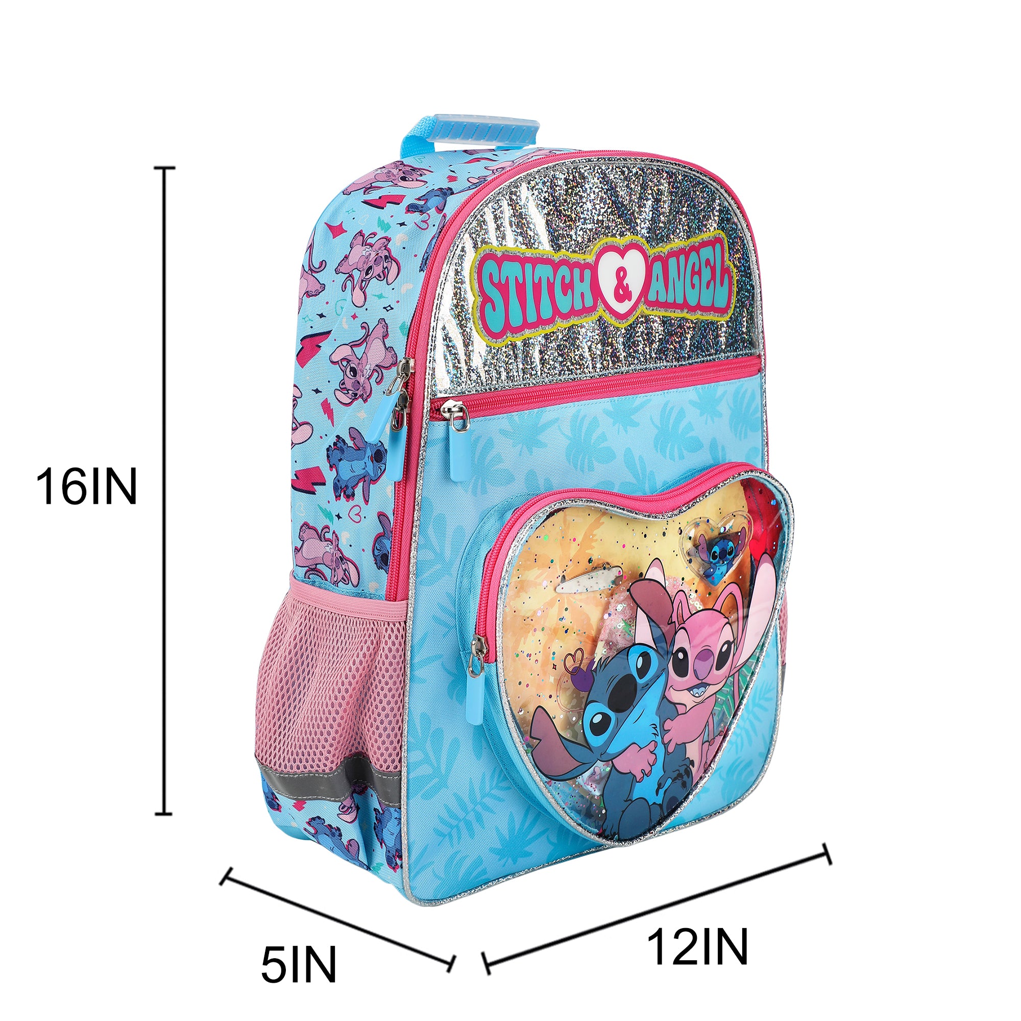 Disney's Stitch and Angel 5-Piece 16" Backpack & Hair Care Value Set
