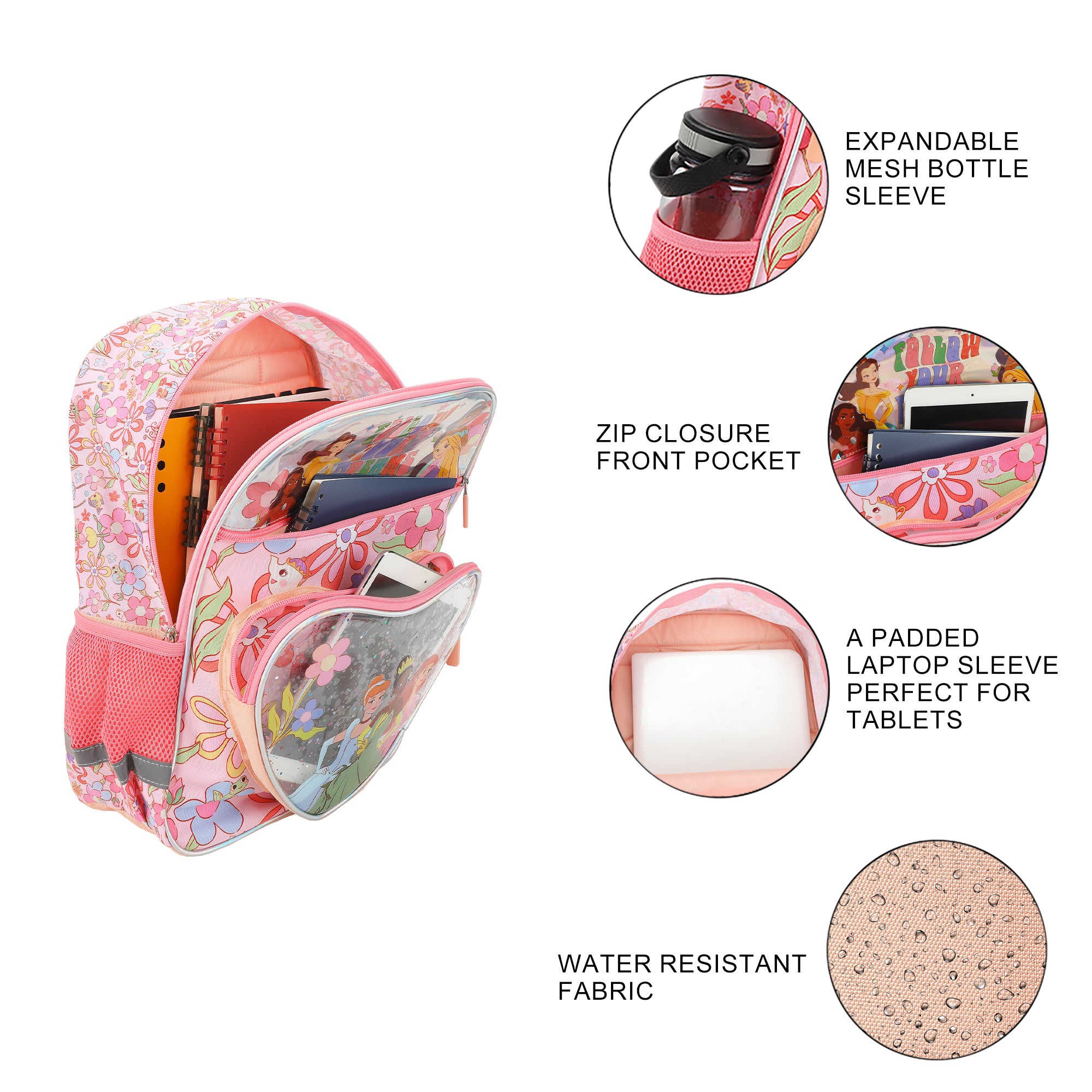 Disney Princesses Follow Your Dreams 5-Piece 16" Backpack & Hair Care Value Set