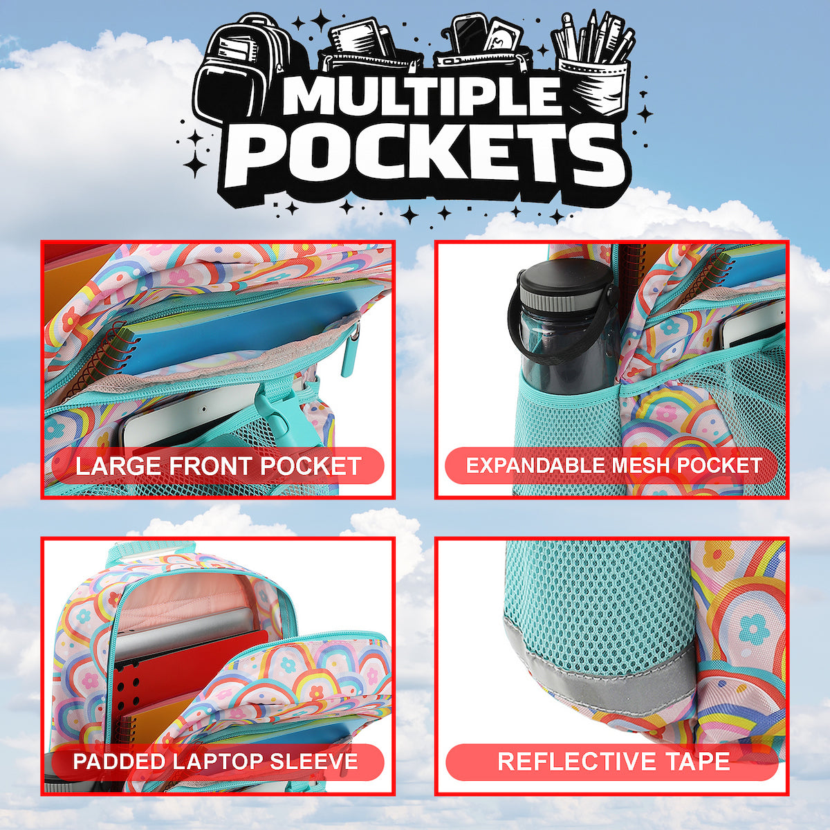 Colorful Rainbow Collage 2-Piece 16" Backpack & Lunch Kit Set for kids