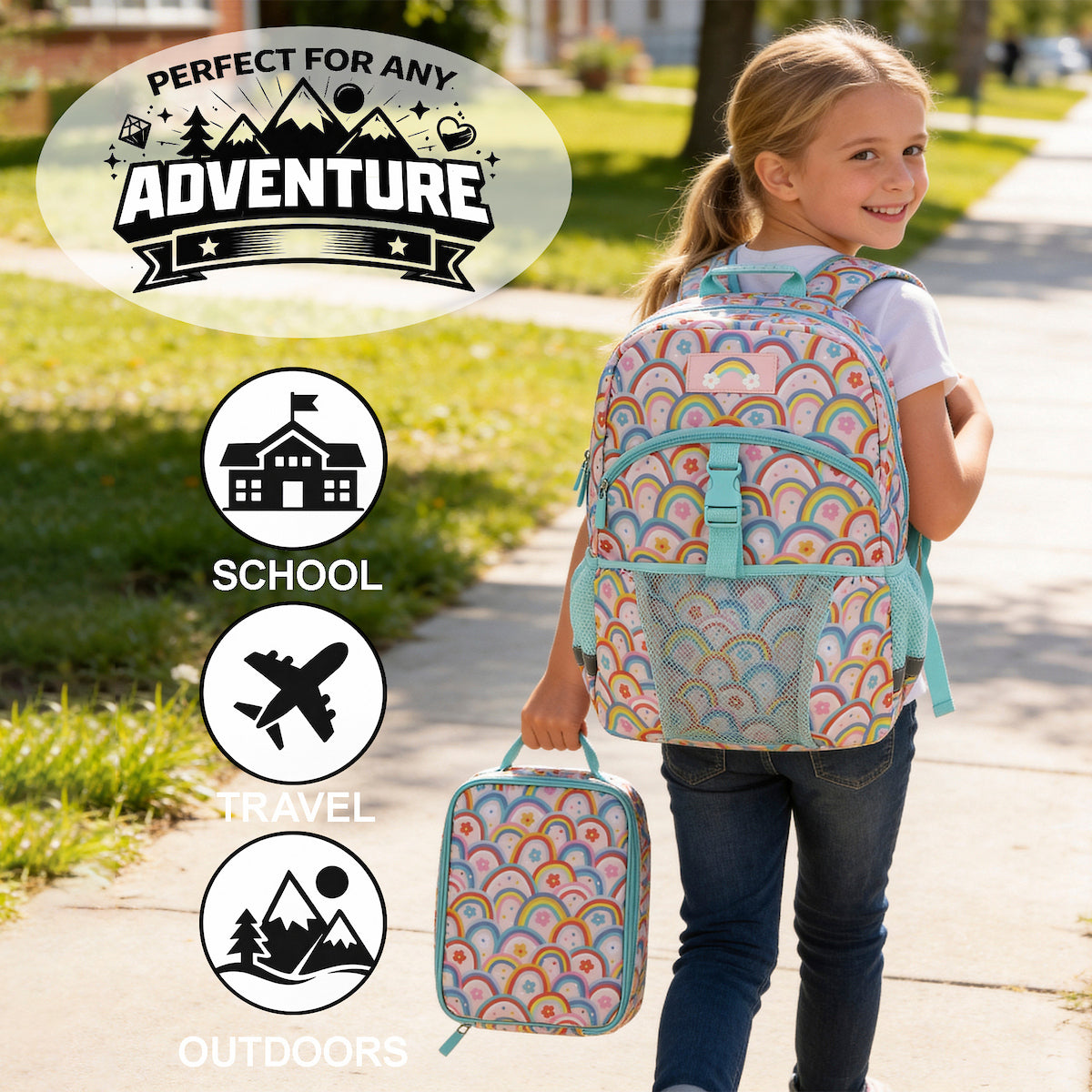 Colorful Rainbow Collage 2-Piece 16" Backpack & Lunch Kit Set for kids