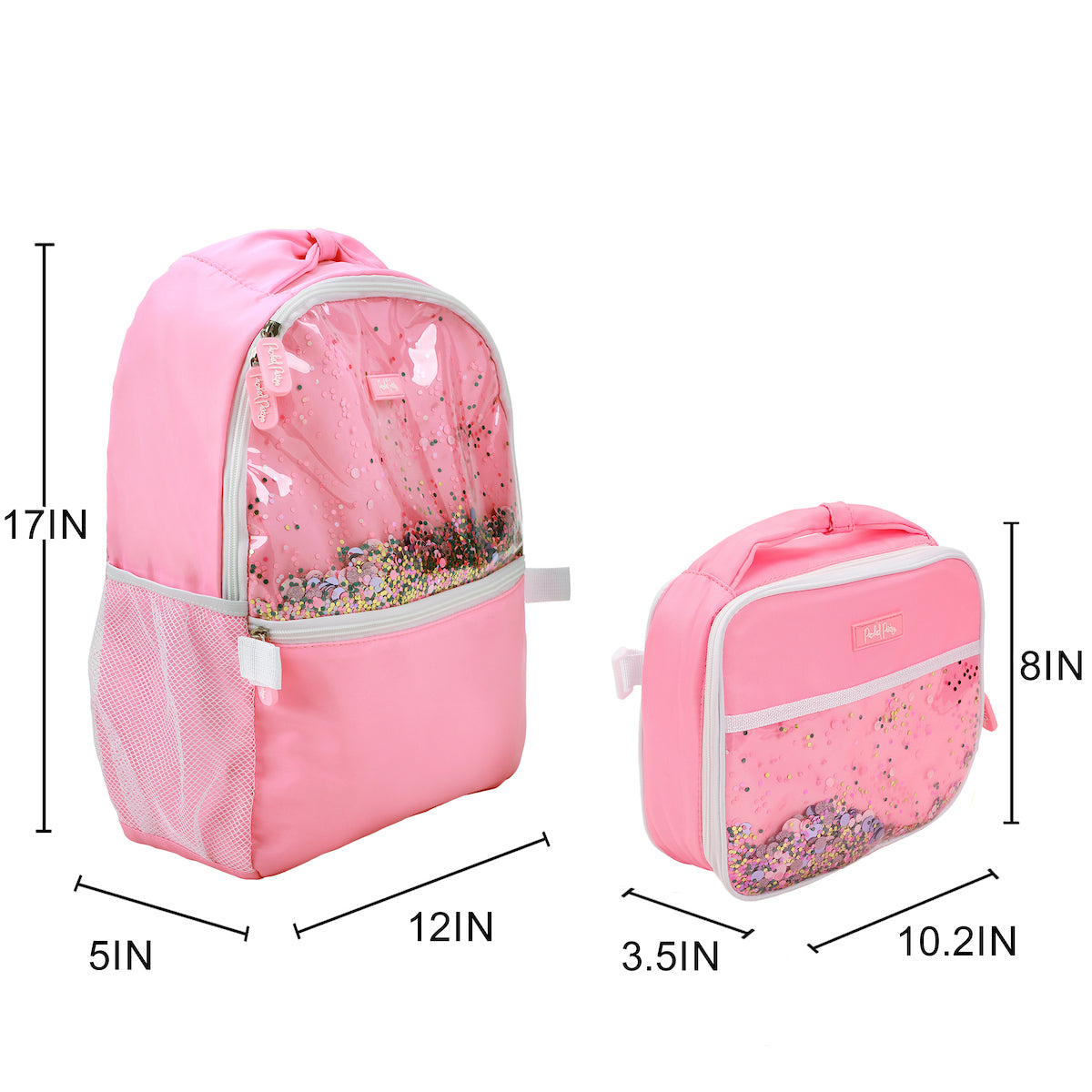 Packed Party Silver & Black Confetti Pink 17" Backpack With Lunchbox