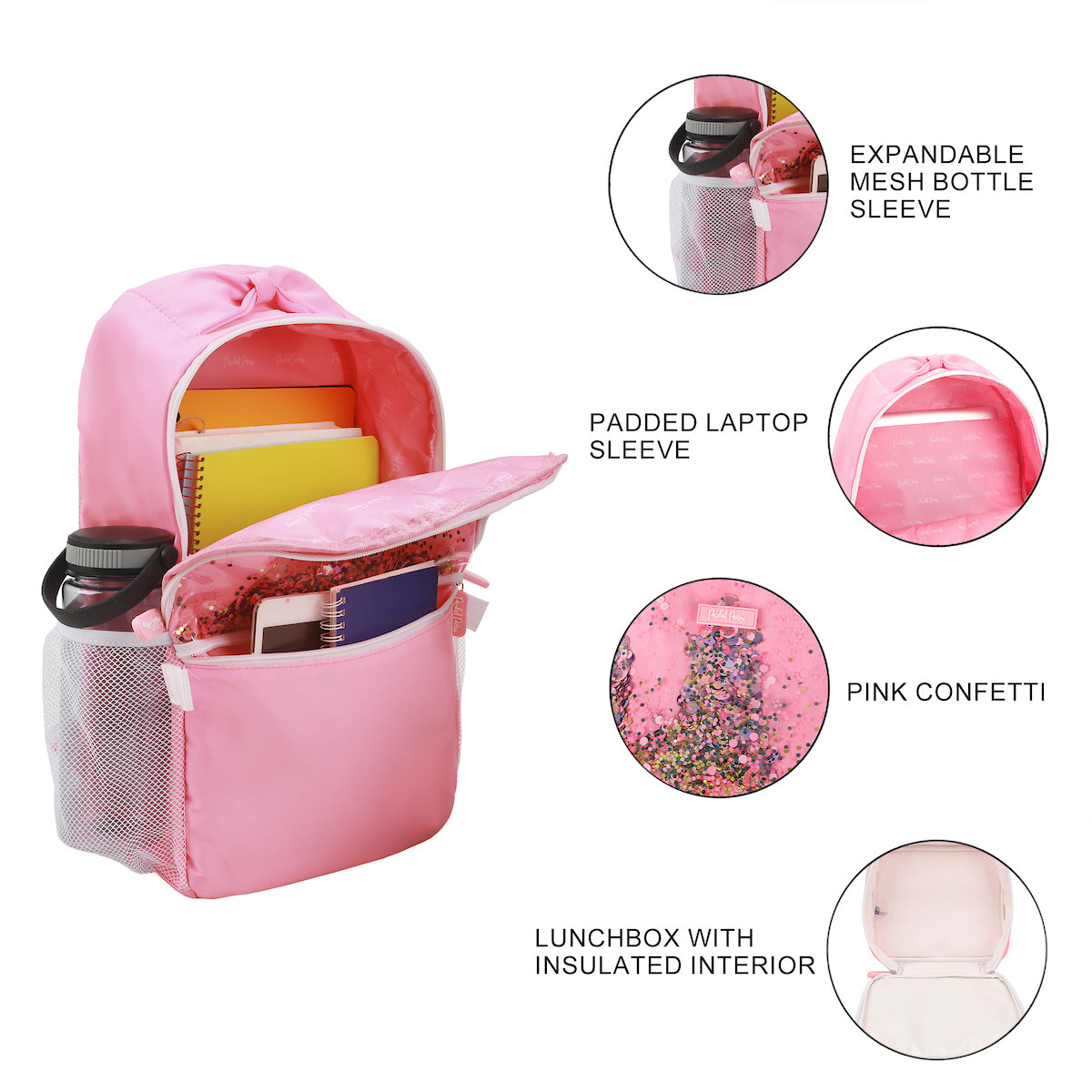 Packed Party Silver & Black Confetti Pink 17" Backpack With Lunchbox