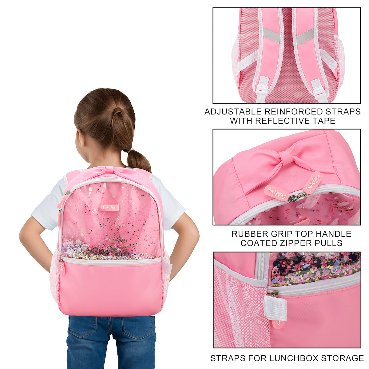 Packed Party Silver & Black Confetti Pink 17" Backpack With Lunchbox