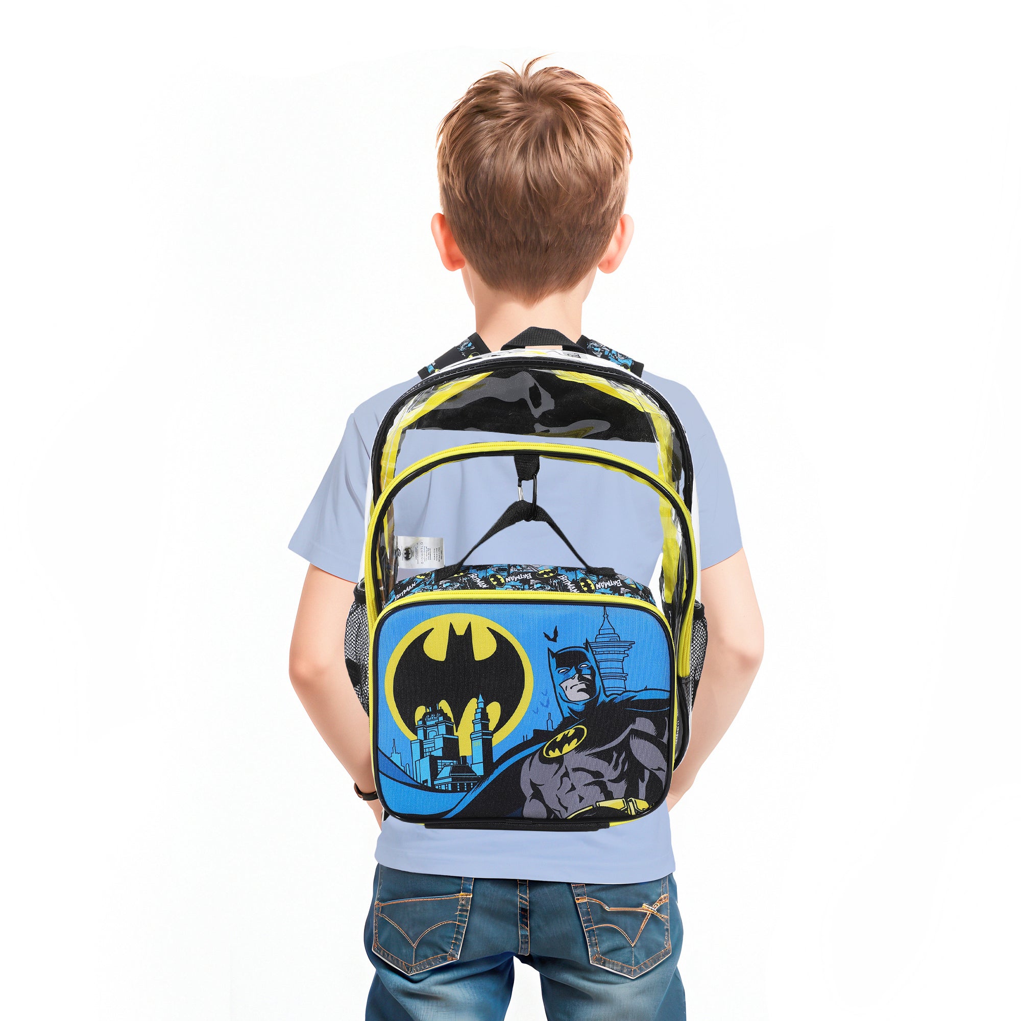 Batman 2-Piece 16" Kids Clear Backpack & Lunch Box Set For School And Travel