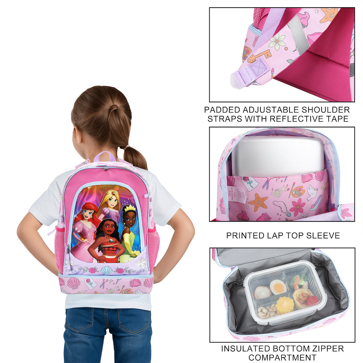 Disney Princess Favorite Characters 5-Piece 17” Backpack And Lunch Set For School & Travel