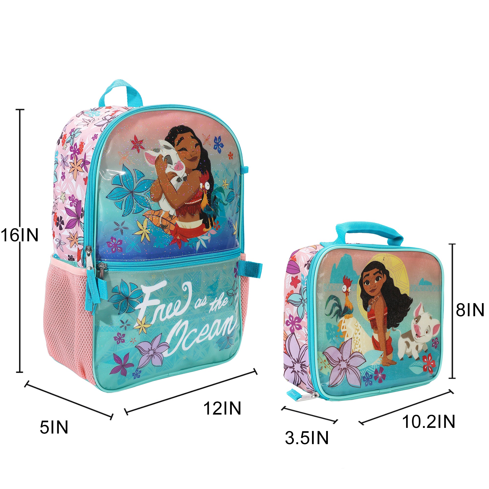 Moana And Her Friends Classic 5-Piece 16" Backpack And Lunch Set For School & Travel