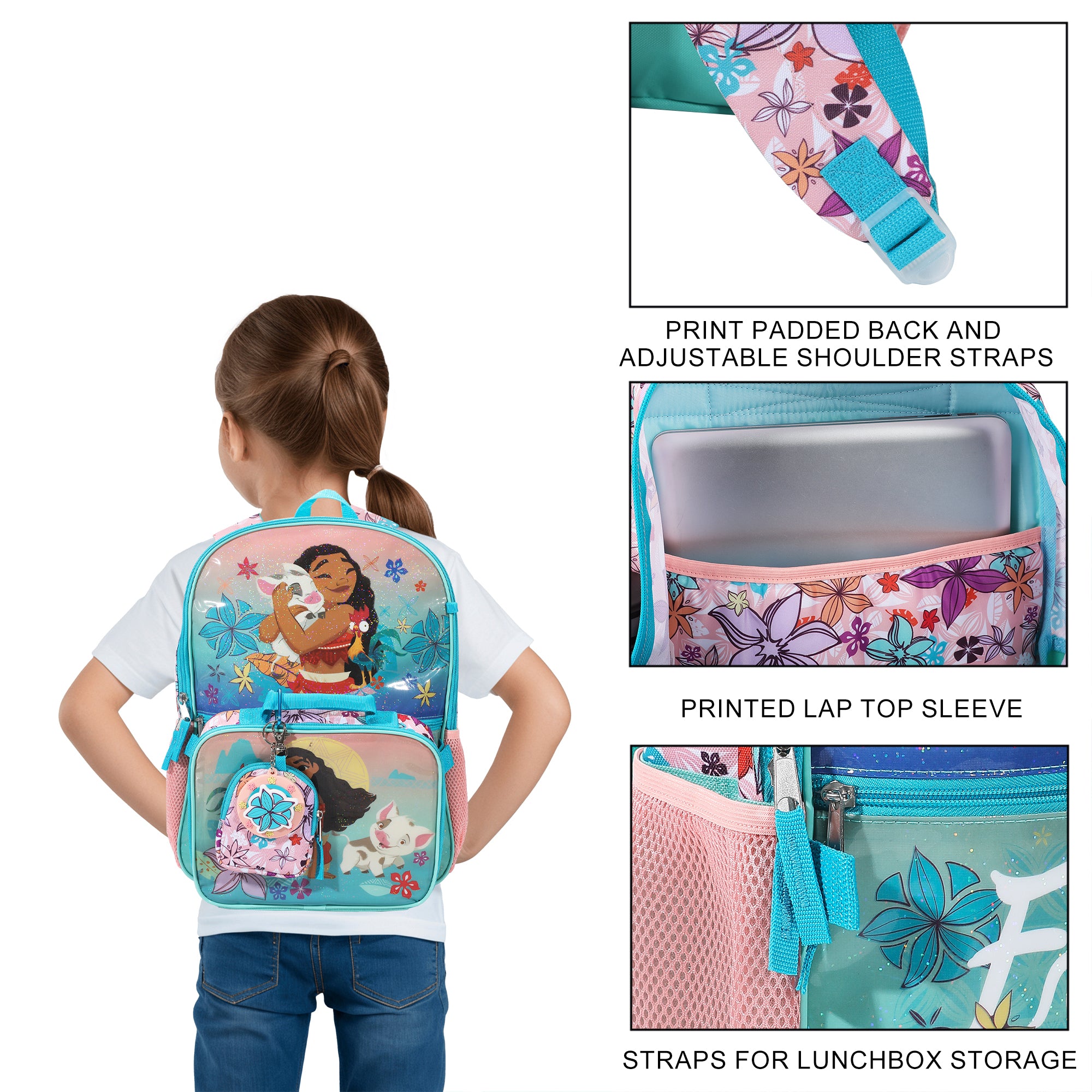 Moana And Her Friends Classic 5-Piece 16" Backpack And Lunch Set For School & Travel
