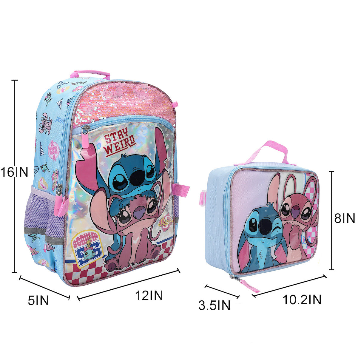 Lilo & Stitch With Angel 5-Piece 16” Backpack And Lunch Set For School & Travel