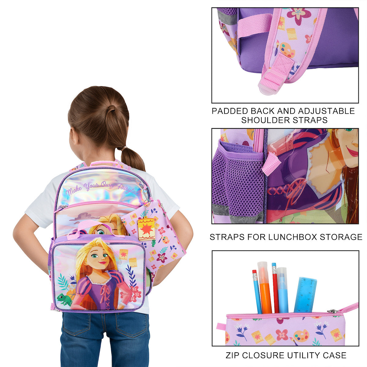 Disney's Tangled Rapunzel 5-Piece 16" Youth Backpack And Lunch Set For School & Travel