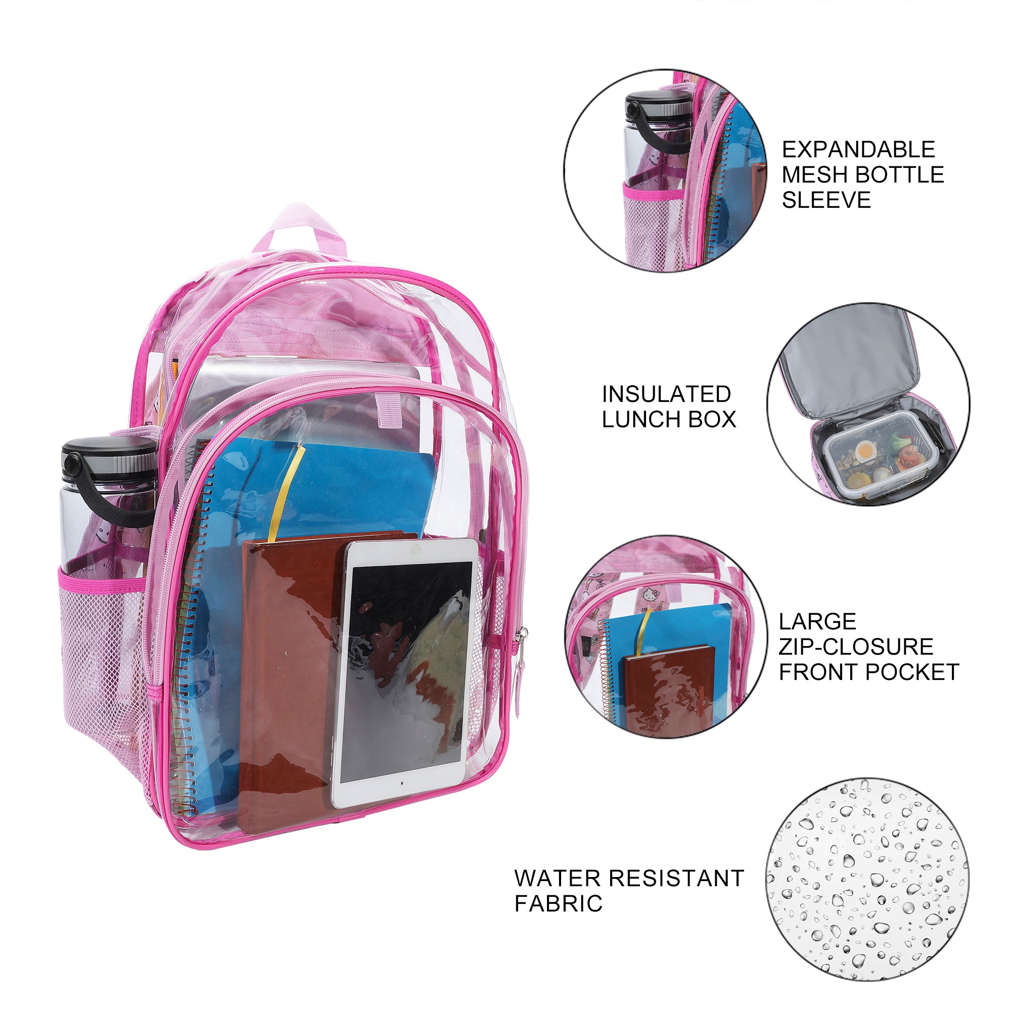 Hello Kitty 2-Piece 16" Kids Clear Backpack & Lunch Box Set For School And Travel