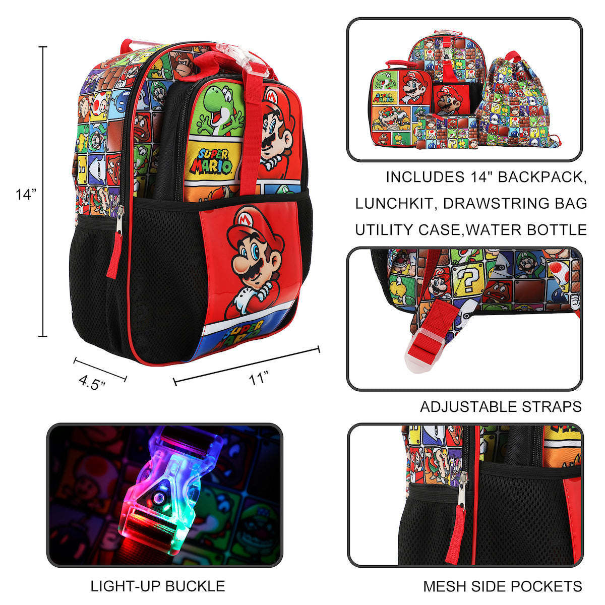 Super Mario Brothers 5-Piece Backpack & Lunchbox Set