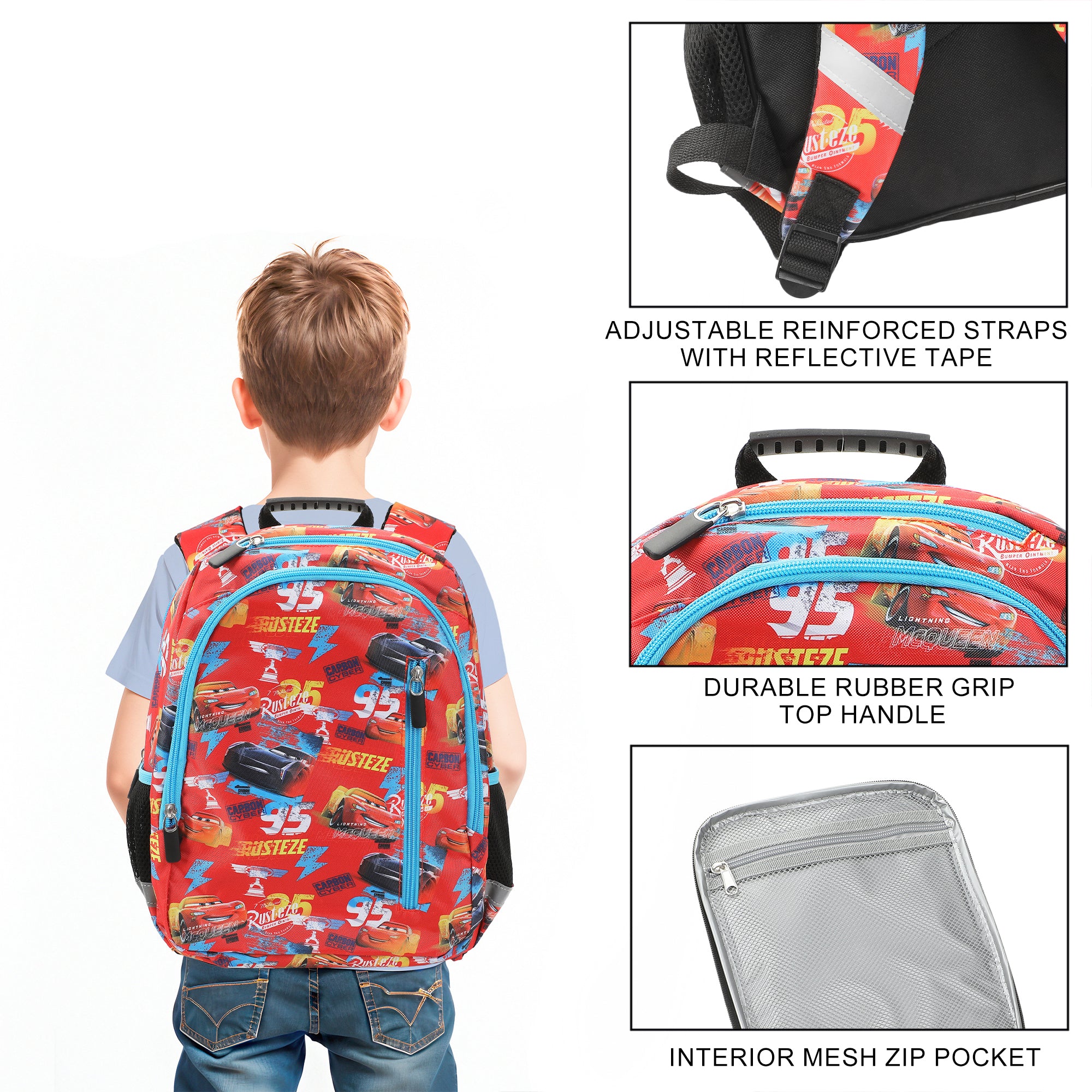 Disney Pixar Cars Characters All-Over Print 14"  Toddler Backpack & Lunch Kit Value Set for Boys