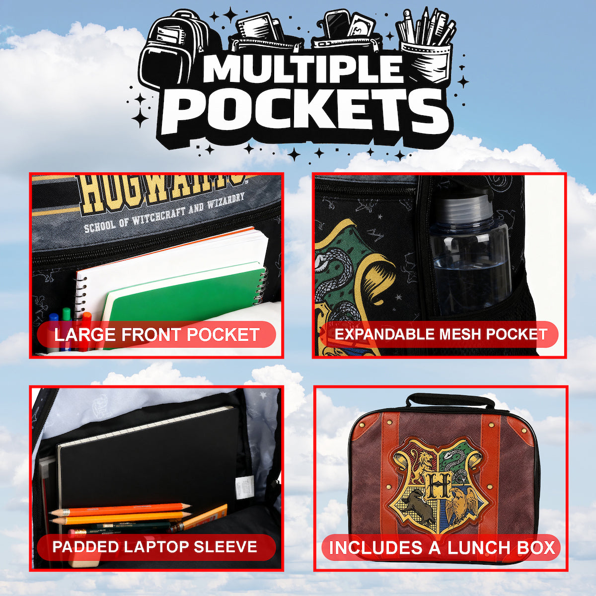 Harry Potter Hogwarts Kids 2-Pc 16-Inch Backpack With Trunk-Inspired Lunch Kit
